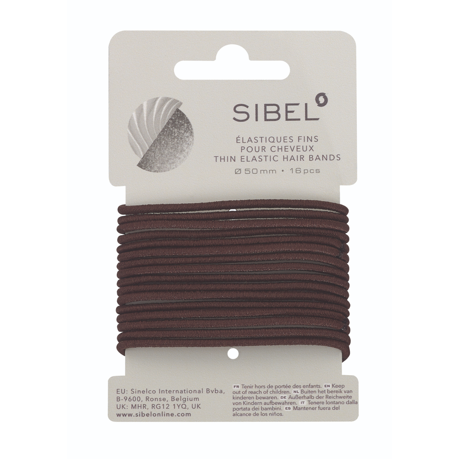 5412058208812 Sibel Elastische Haarbandjes Bruin Dun 16 stuks - Afbeelding 1