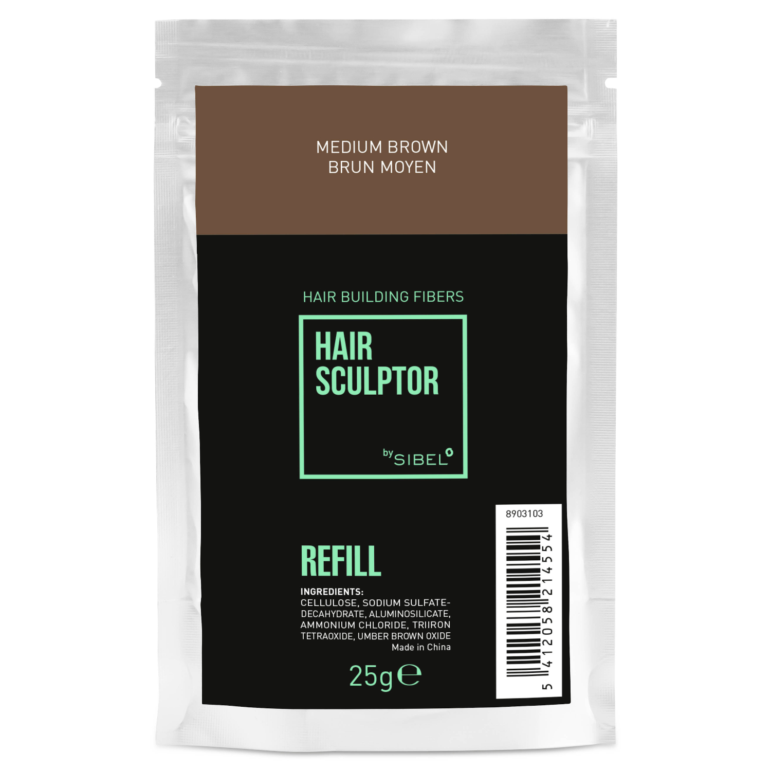 5412058214554 Sibel HS Haaropbouwende Vezels Navulling Middelbruin 25g - Afbeelding 1